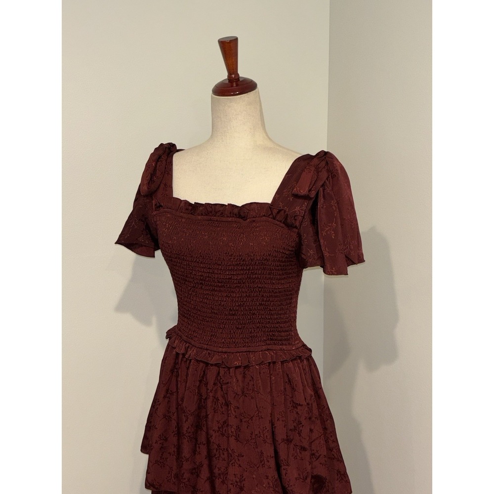 Ivy City Co Alana Tiered Smocked Burgundy Wine Size Medium Cottagecore Maxi - Picture 3 of 10